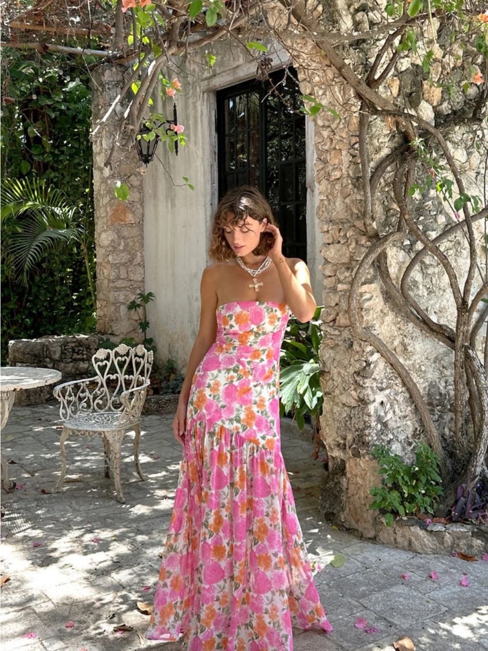 12th tribe LaBelle Strapless Pink Floral Maxi Dress